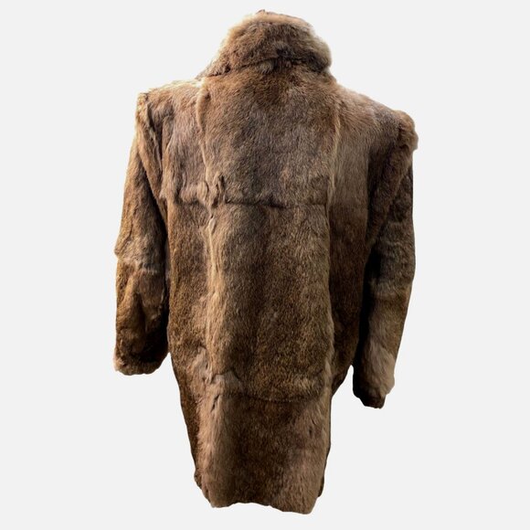 Vintage Wilsons Leather Real Rabbit Fur Coat Jacket Brown Women L Mobwife Glam - Picture 3 of 6